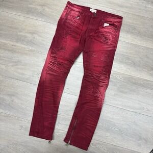 Smoke Rise Red Distressed Moto Style Jeans Zippers Sz 32x32 Streetwear
